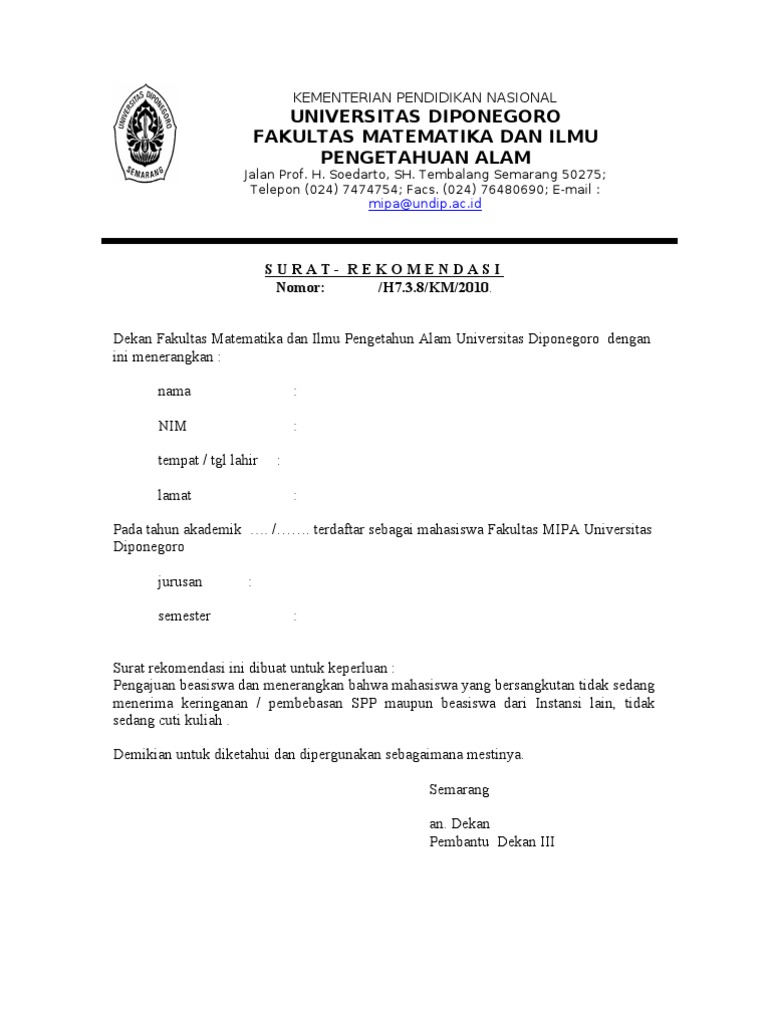 Surat Rekomendasi Beasiswa  PDF