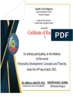 Certificate of Recognition: Personality Development: Concepts and Theories