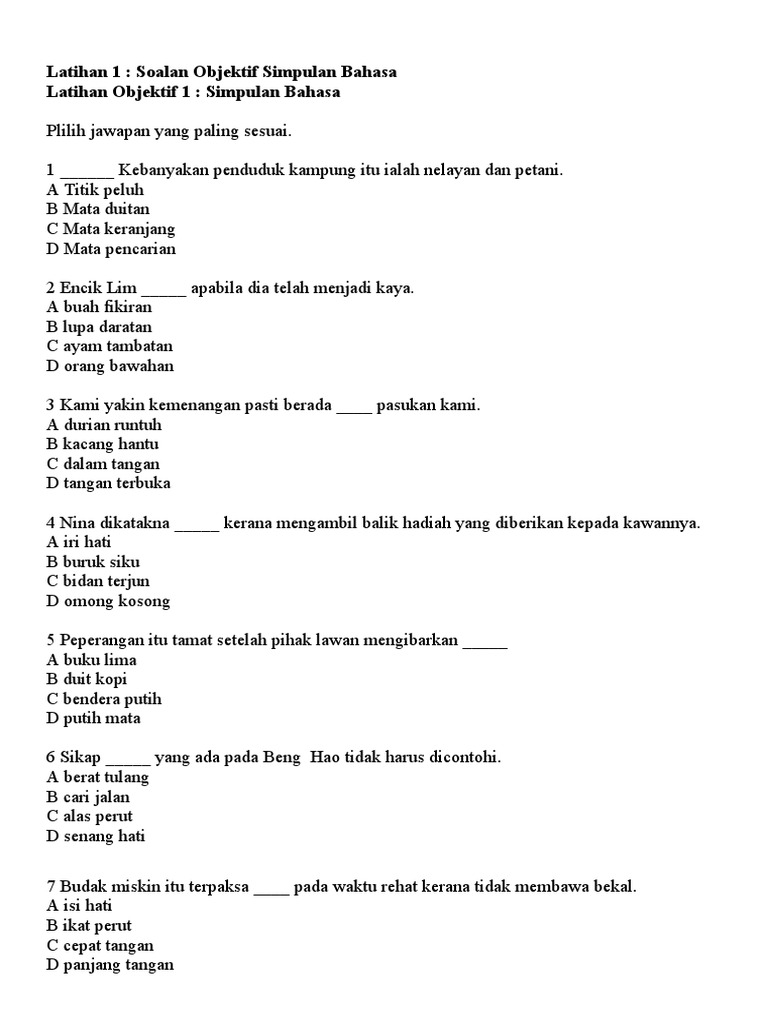 Latihan Peribahasa Tingkatan 2 Pdf
