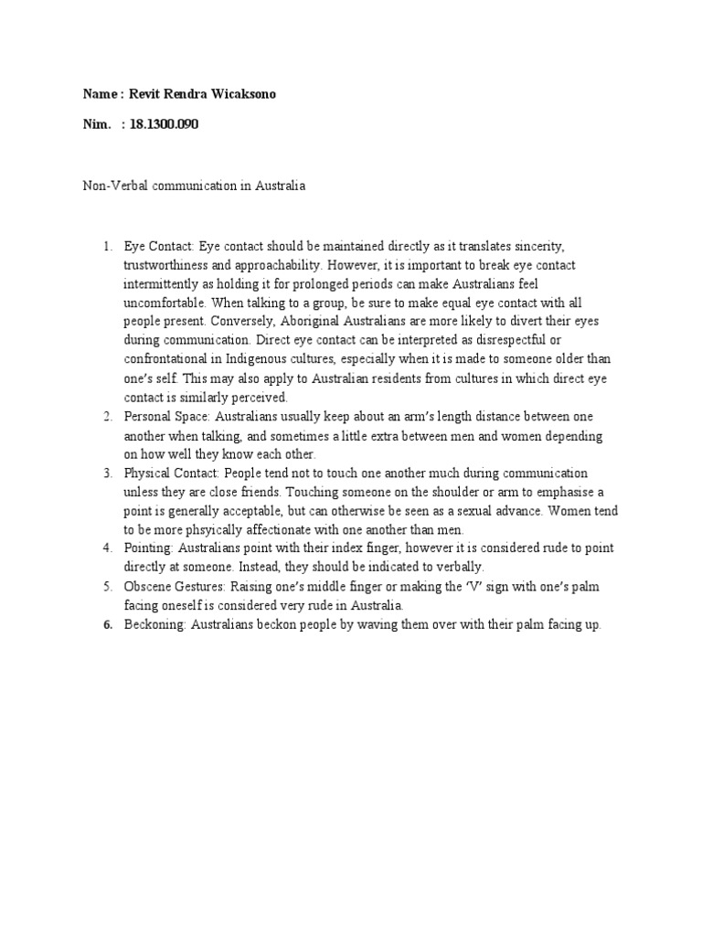 Non Verbal Communication in Australia | PDF