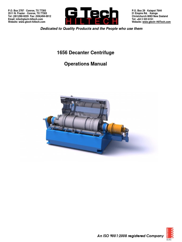 1656 Decanter Centrifuge Operations Manual Dedicated To Quality
