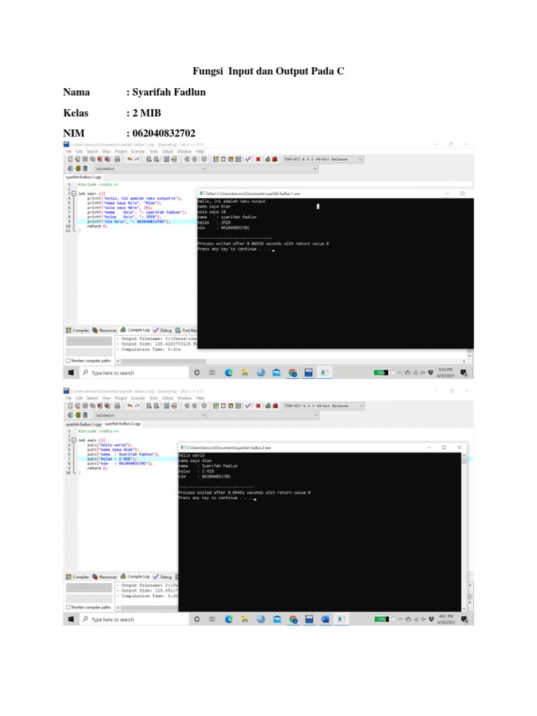 Fungsi Input Dan Output Pada C Pdf