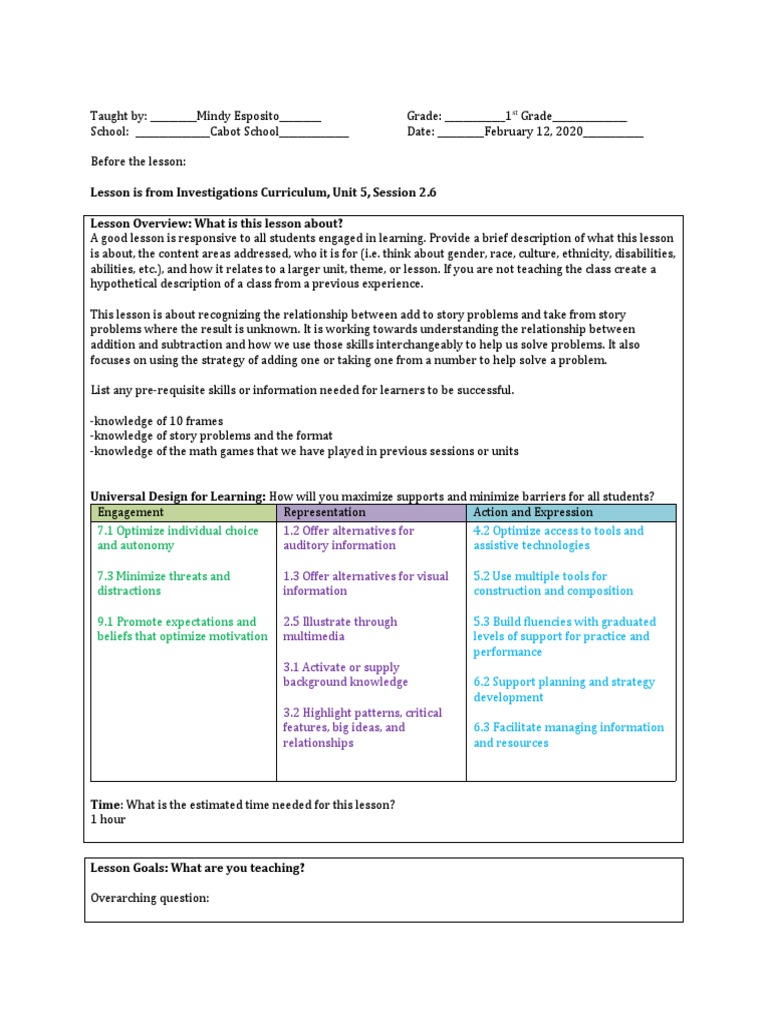 Math Lesson Observation 1 Senior Year Practicum | PDF | Educational ...