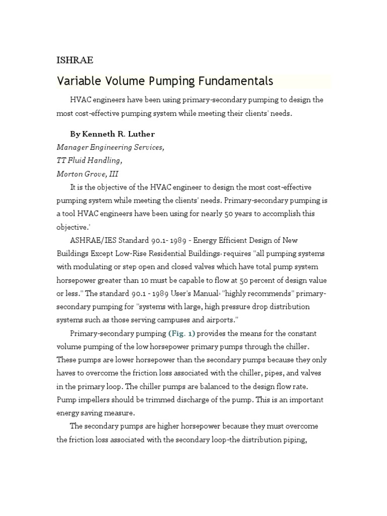 Variable Volume Pumping in HVAC Systems | PDF | Pump | Valve