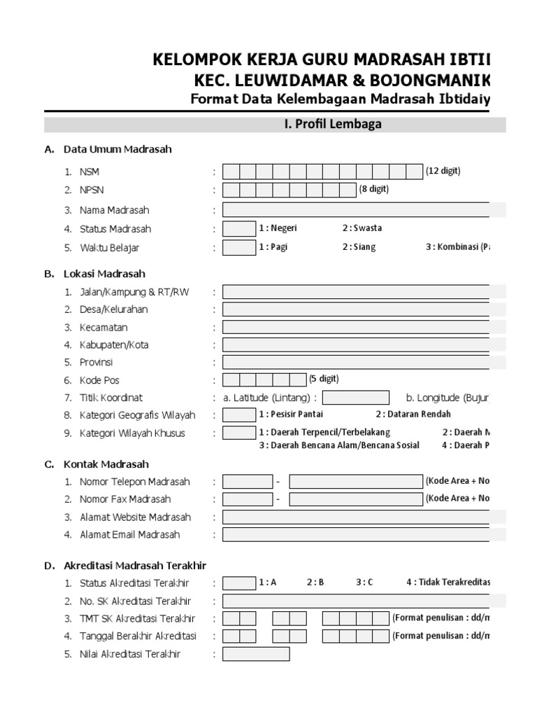 Form Data Lembaga Dan Guru KKG | PDF