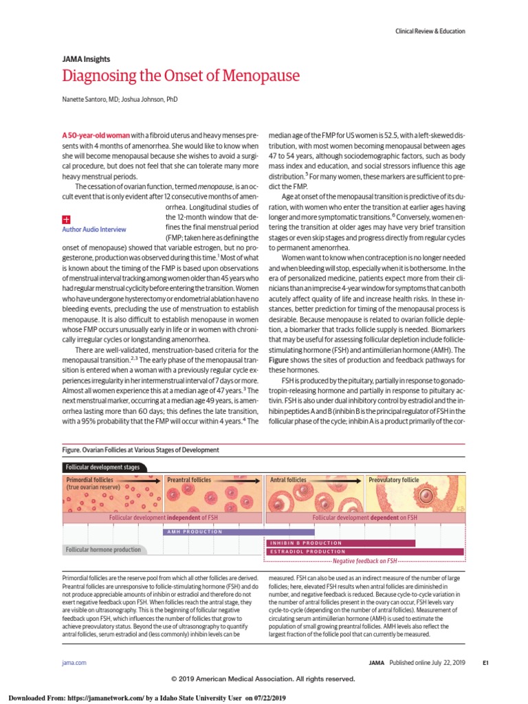 Diagnosing The Onset of Menopause PDF Menstrual Cycle Menopause