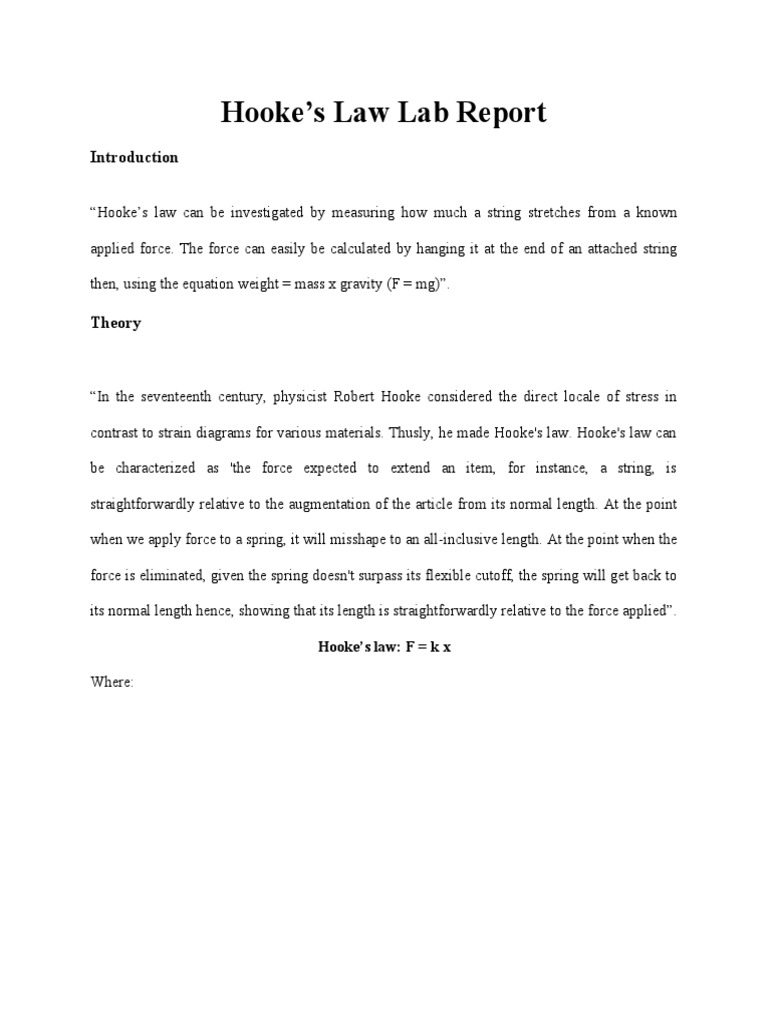 Hooke Law Lab Report | PDF | Deformation (Engineering) | Plasticity ...