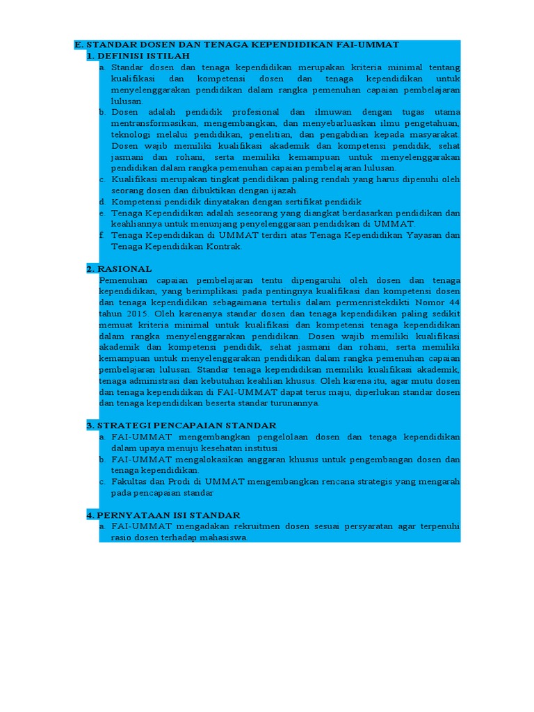 Standar Dosen dan Tenaga Kependidikan FAI-UMMAT | PDF | Karier ...
