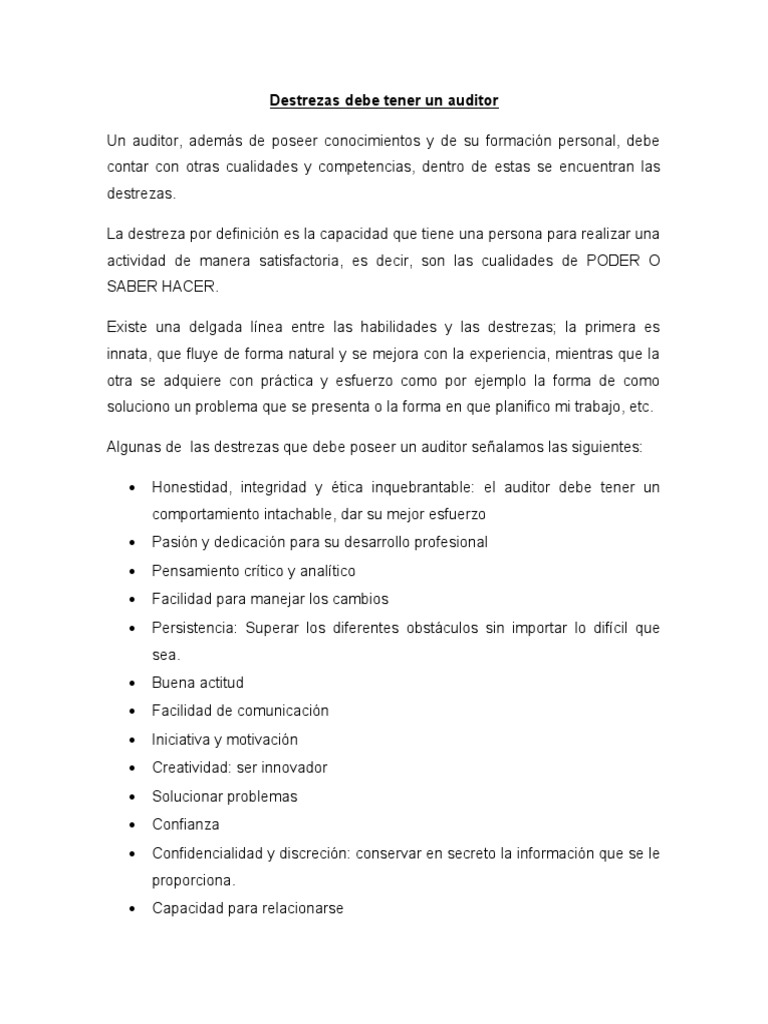 Destrezas Clave de un Auditor | PDF | Crecimiento personal y profesional