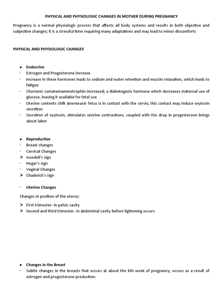 Physical and Physiologic Changes in Mother During Pregnancy | PDF ...