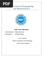 Object Oriented Programming Lab Manual (Lab 07) : Topic: Basic Inheritance