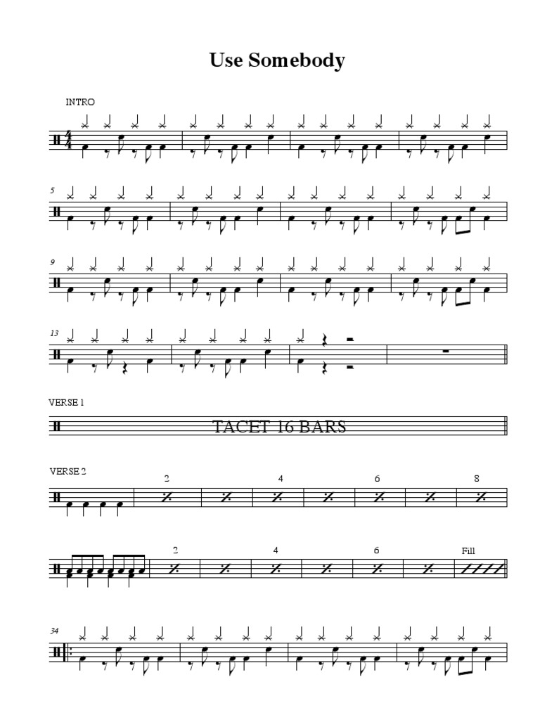 Drum Chart Use Somebody Loisirs