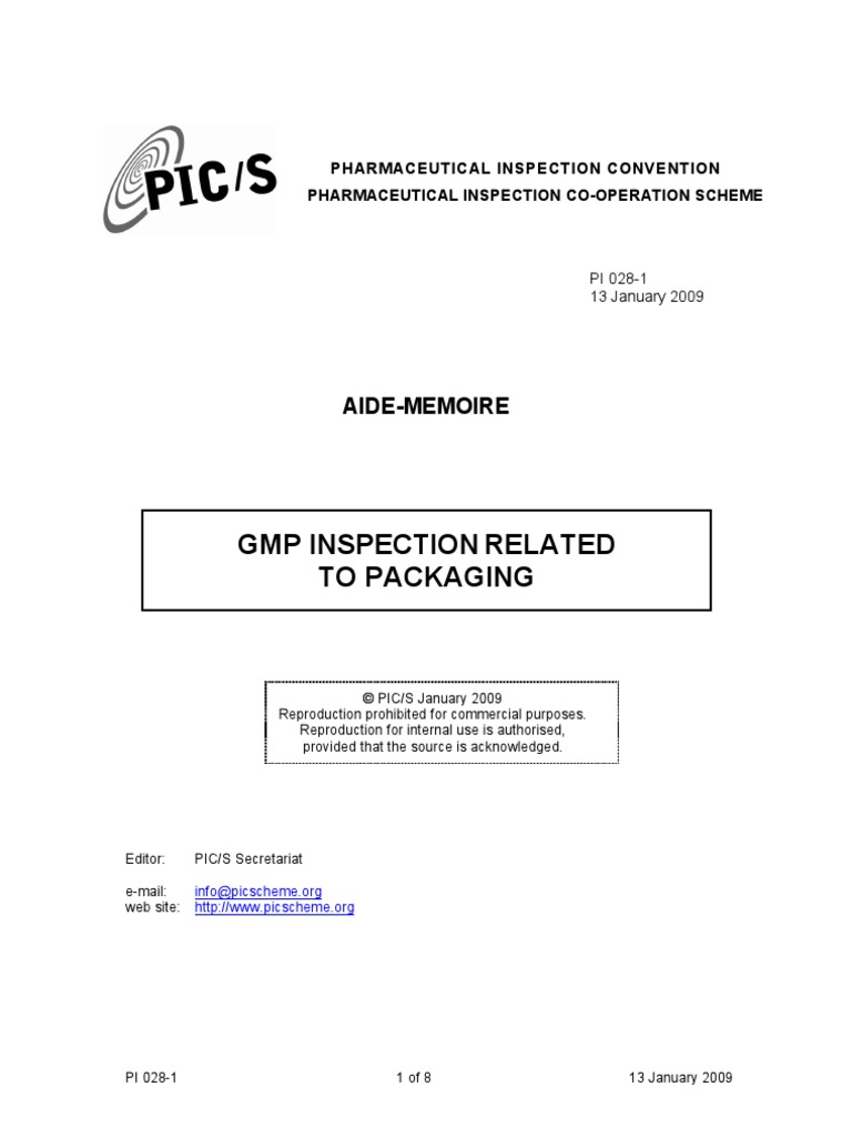 PICS GMP inspection Packaging Packaging And Labeling Risk