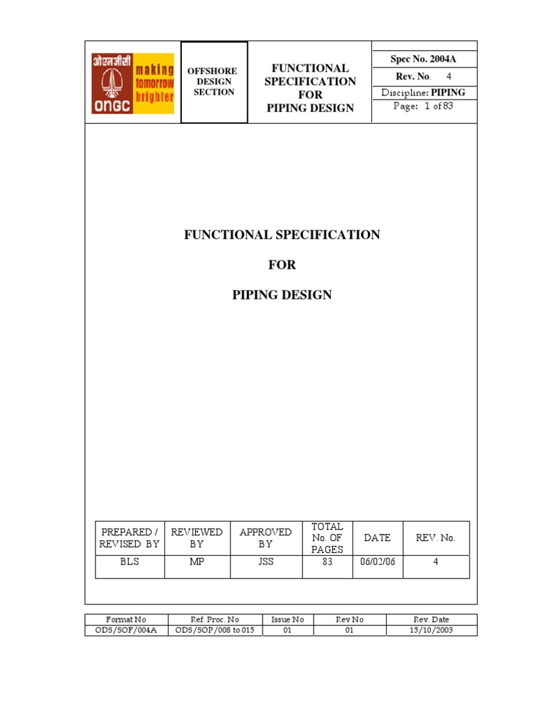 Offshore Piping Design Specification | PDF | Pipe (Fluid Conveyance ...