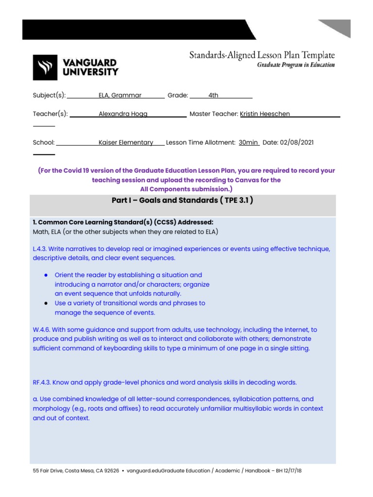 Ast Lesson Plan Tpa Ela Grammar | PDF | Teachers | Educational Assessment