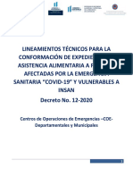 Lineamientos Técnicos Asistencia Alimentaria Emergencia Covid-19 COE Departamentales y Muncipales