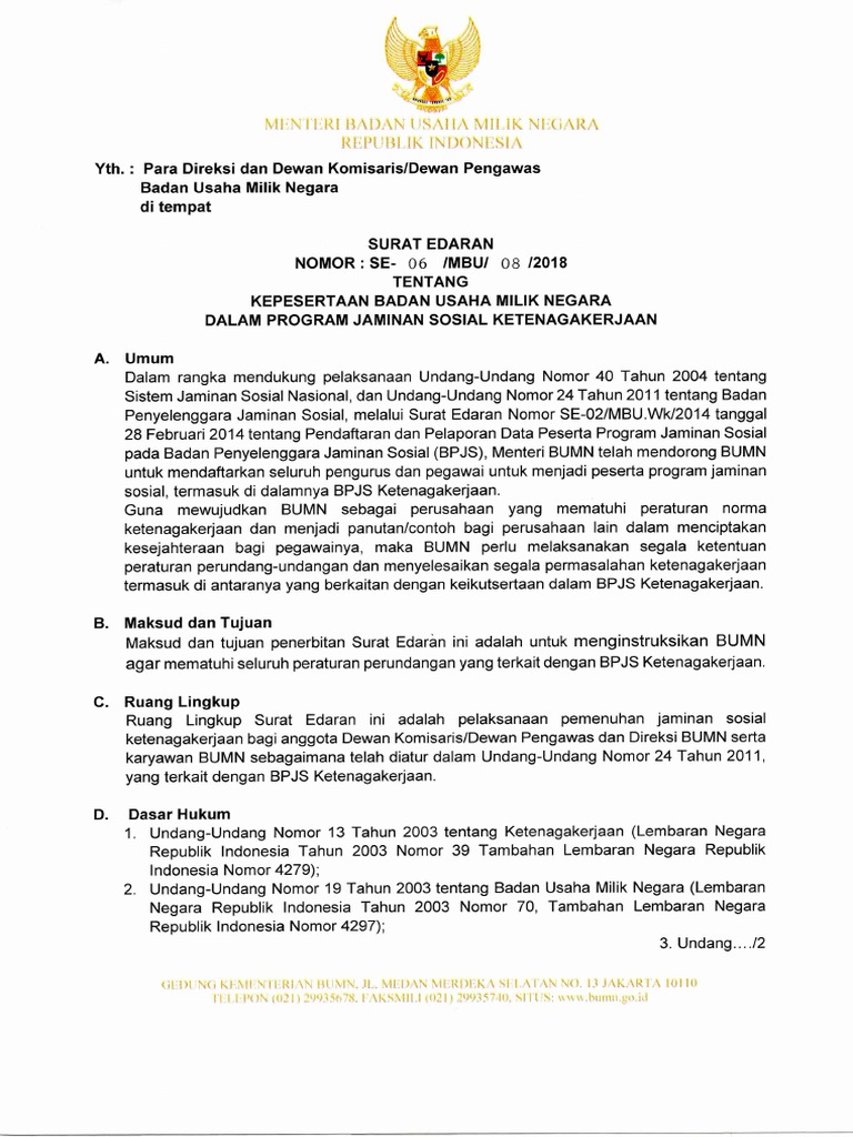 2018 Se 06 Mbu 08 2018 Kepesertaan Badan Usaha Milik Negara Dalam