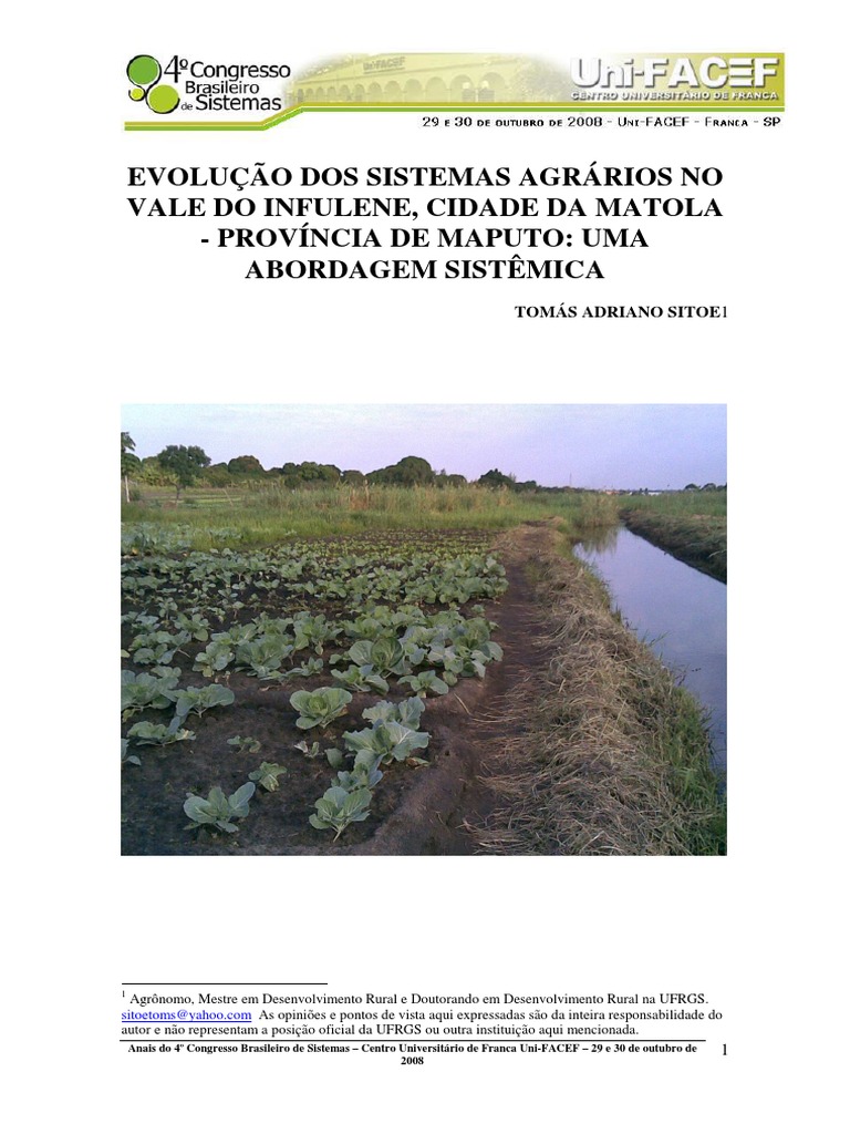 Evolução Dos Sistemas Agrários No Vale Do Infulene, Cidade Da Matola ...
