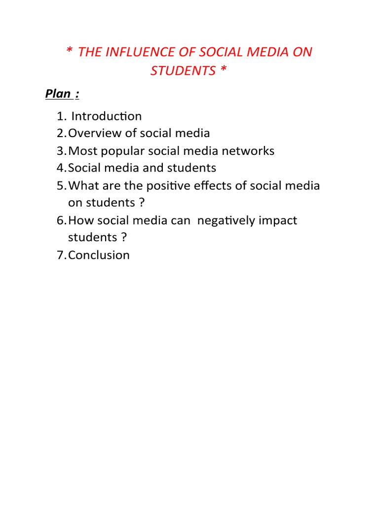 The Influence of Social Media On Students : Plan | PDF
