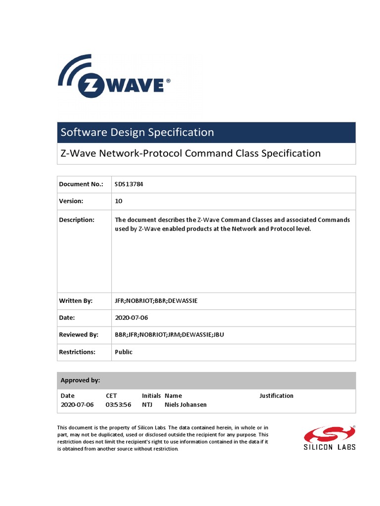 SDS13784 Z Wave Network Protocol Command Class Specification | PDF | Ip ...