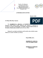 Authorization Letter: Division of Leyte Palompon North District Palompon, Leyte