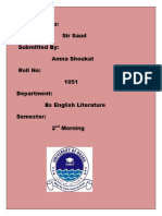 Submitted To: Sir Saud Submitted By: Amna Shoukat Roll No: 1051 Department: Bs English Literature Semester: 2 Morning