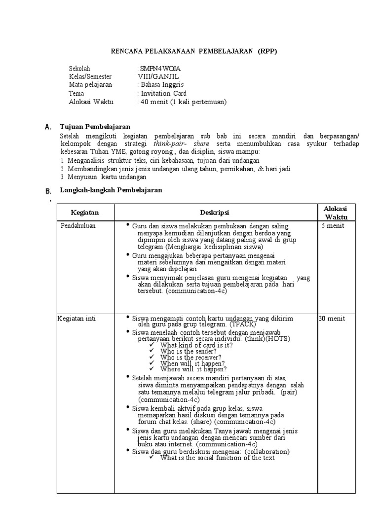 RPP Greeting Card Word PDF