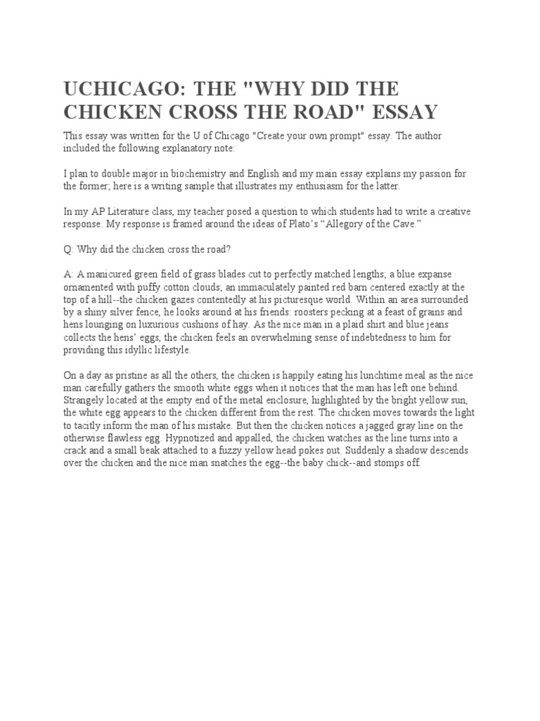Uchicago: The "Why Did The Chicken Cross The Road" Essay  PDF