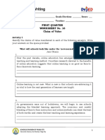 Reading and Writing: First Quarter Worksheet No. 16 Claim of Value