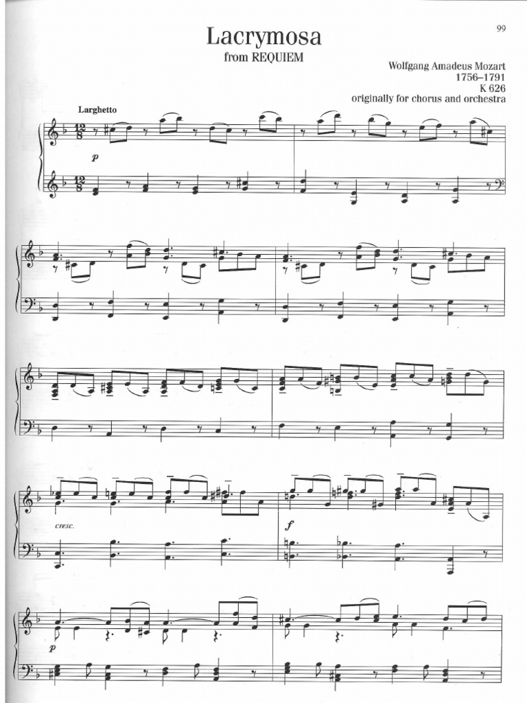 Mozart Requiem Lacrymosa Piano | PDF