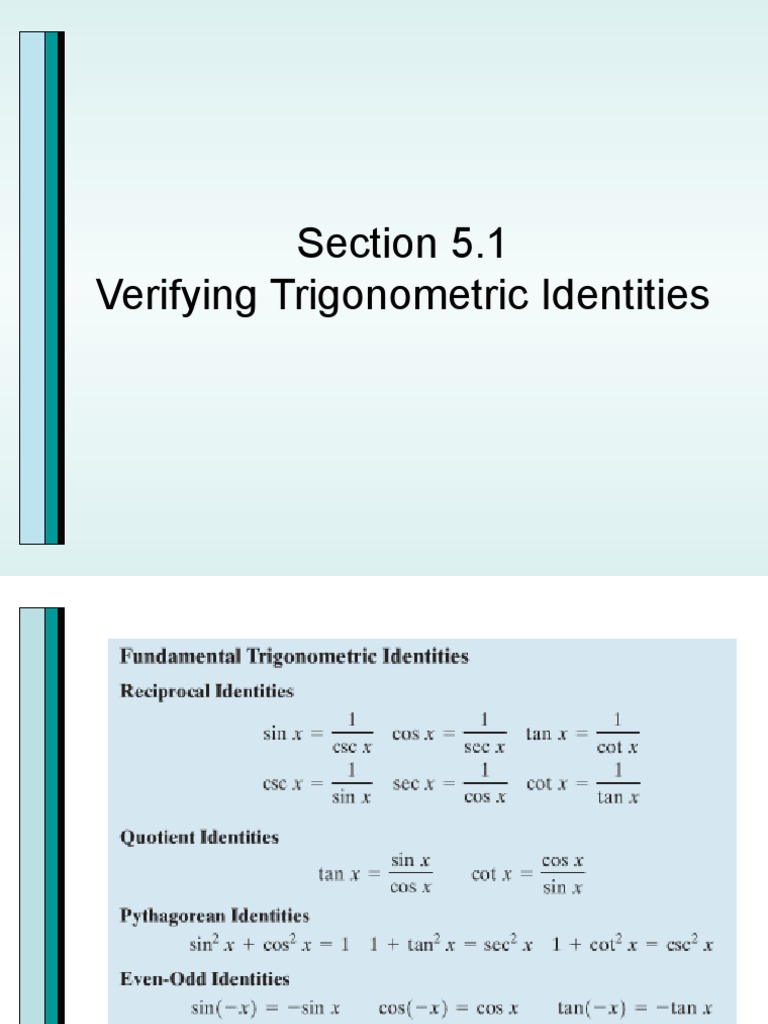 5 - 1 Verifying Trigonometric Identities - Blitzer | PDF ...