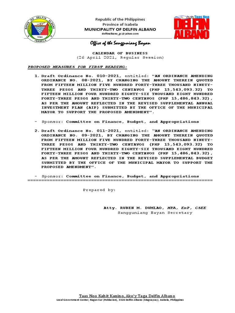 COB & Draft Measures PDF Philippines Government