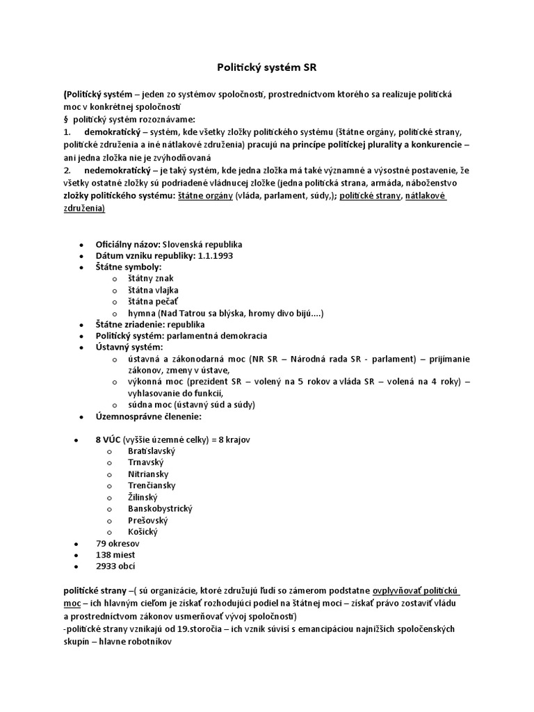 Politický Systém SR | PDF