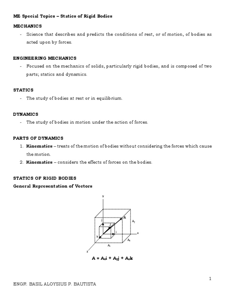 Statics of Rigid Bodies Overview | PDF | Force | Kinematics