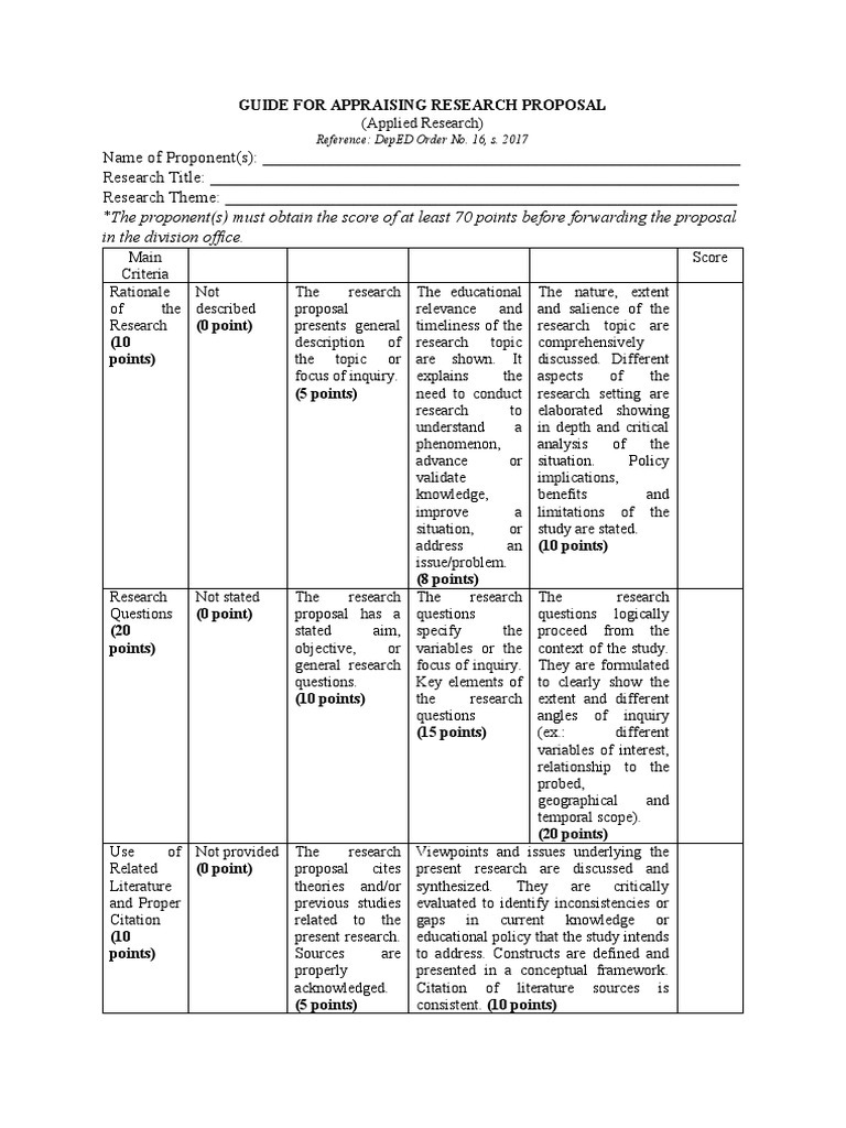 Appraisal Guide for Research Proposals | PDF | Data | Methodology