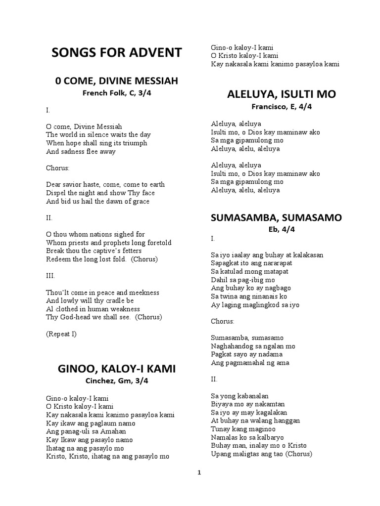 Advent Mass Songs Repetoire Pdf