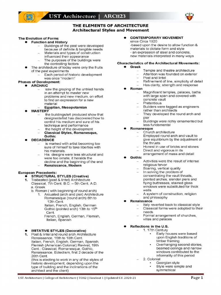 UST - TOA2 - Handout 1 - THE ELEMENTS OF ARCHITECTURE Architectural ...