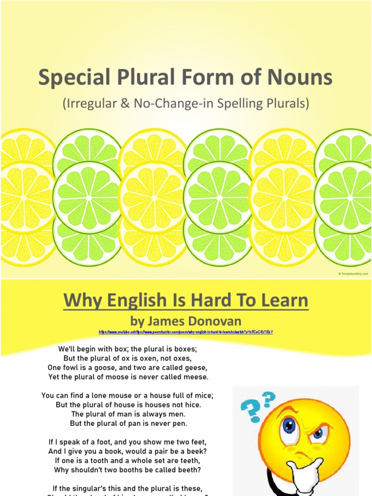 Special Plural Form of Nouns PDF Plural Grammatical Number