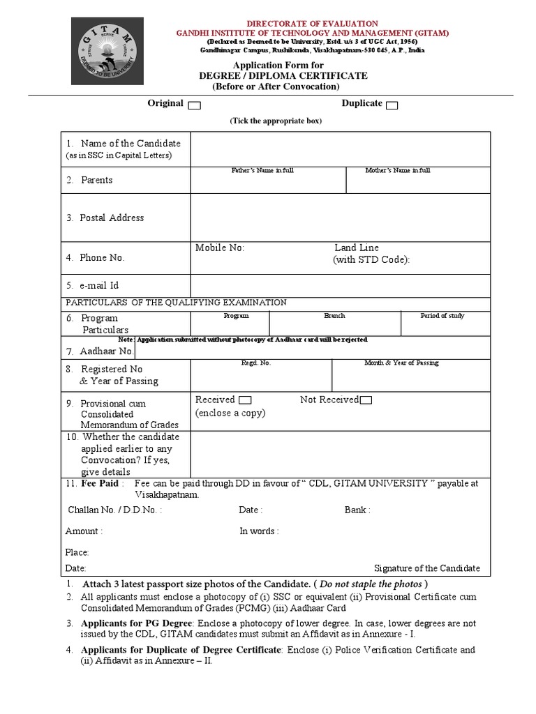 Application Form For OD Before and After Convocation-22 | PDF | Government  And Personhood | Business