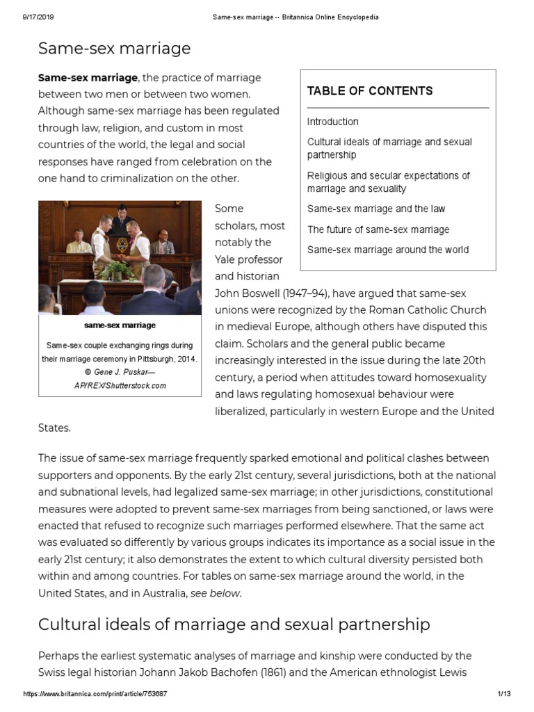Same-Sex Marriage - Britannica Online Encyclopedia | PDF | Same Sex ...