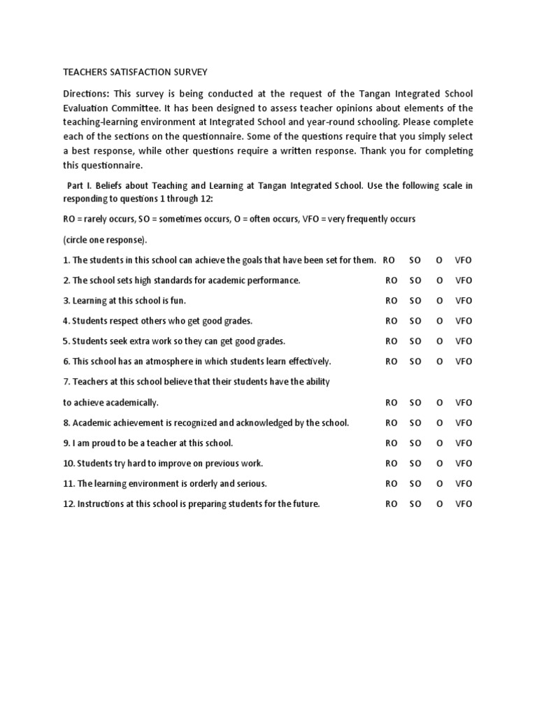 Teacher Satisfaction Survey Overview | PDF | Teachers | Questionnaire