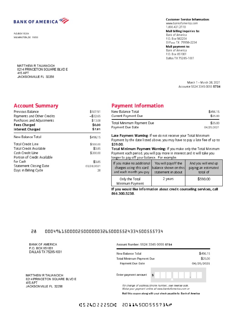 Payment Information Account Summary: P.O. BOX 15284 Wilmington, de