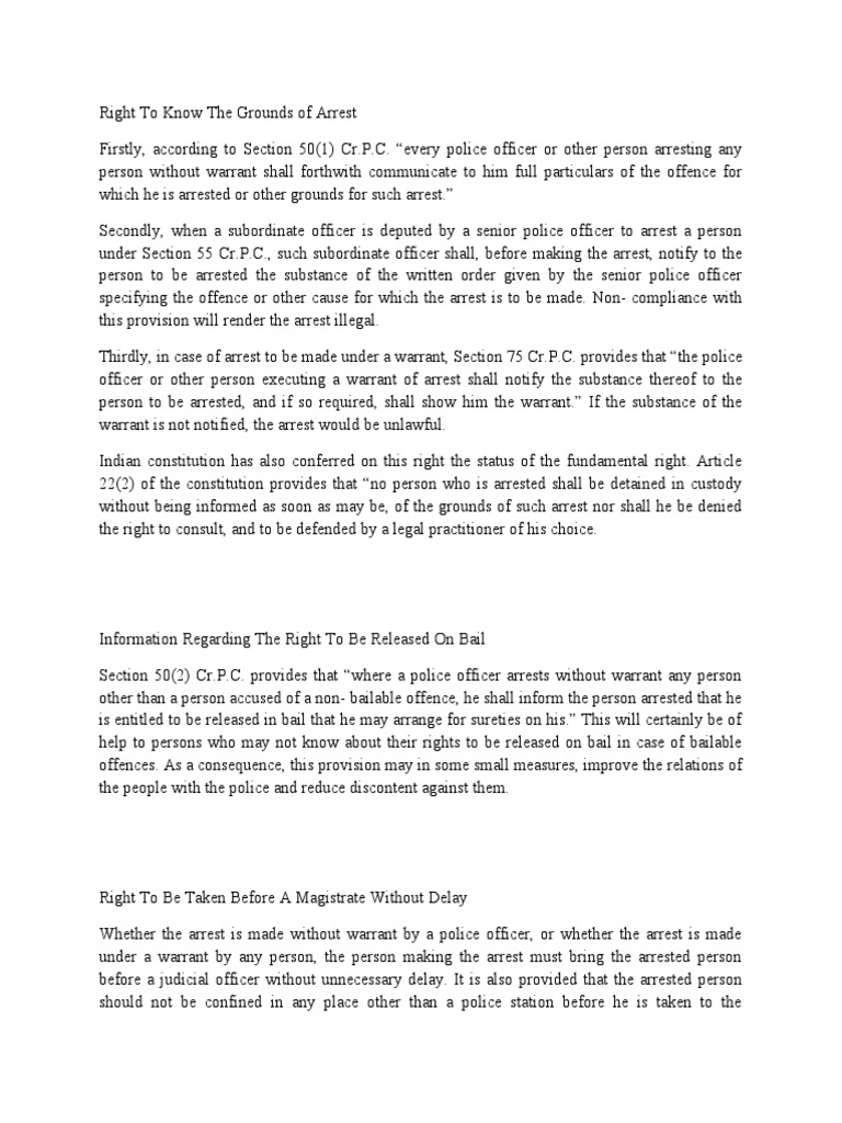 Right To Know The Grounds of Arrest PDF Arrest Bail