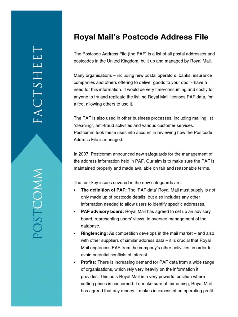 Royal Mail's Postcode Address File PDF Mail Written Communication