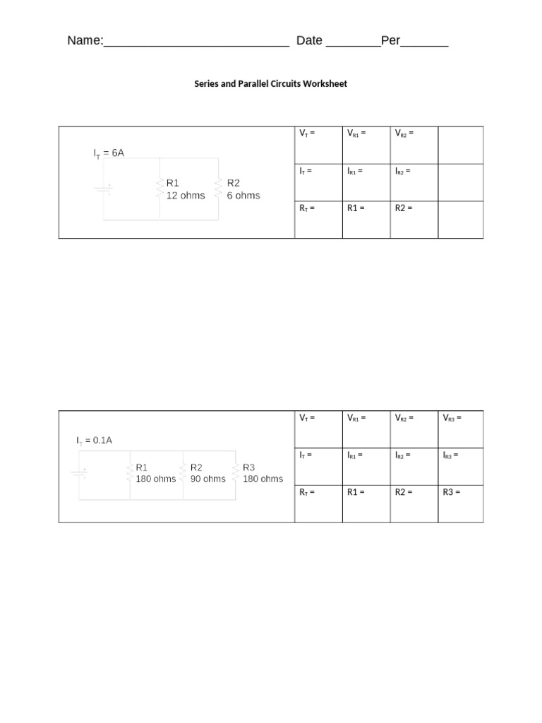 Series and Parallel Circuits Worksheet | PDF | Series And Parallel ...