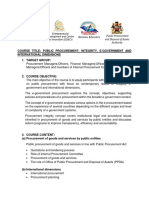 Course Title: Public Procurement Integrity, E-Government and International Dimensions 1. Target Group