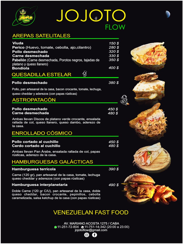 Menú de Arepas y Hamburguesas Jojoto | PDF