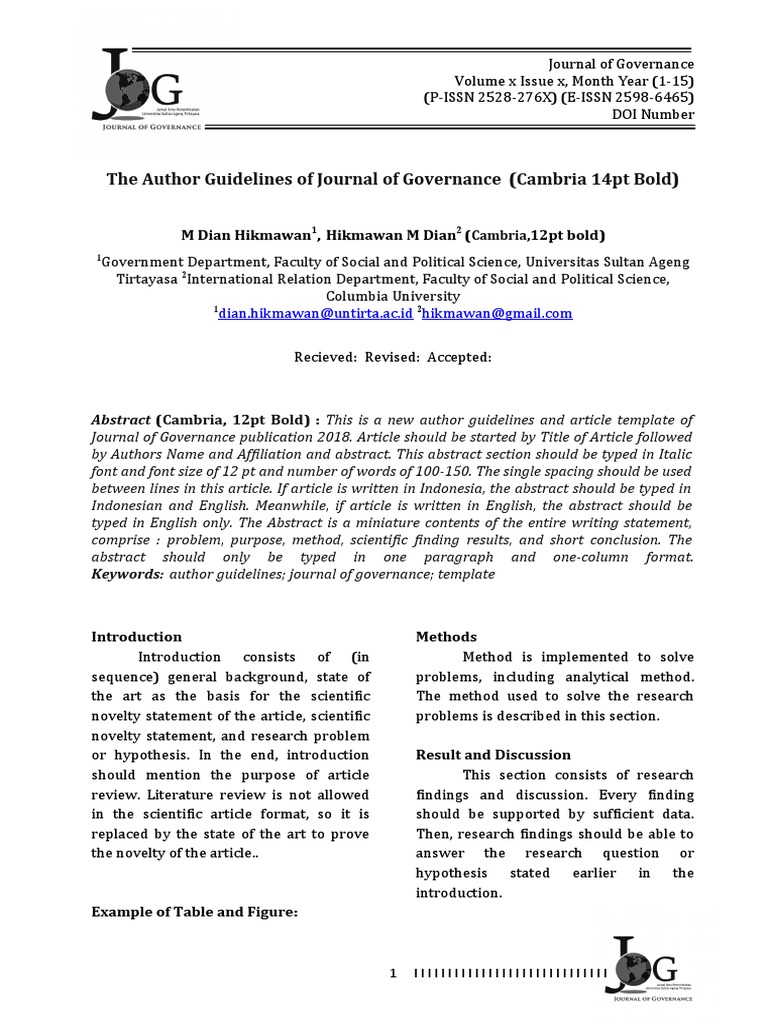 Journal of Governance Author Guidelines | PDF | Science | Science And ...