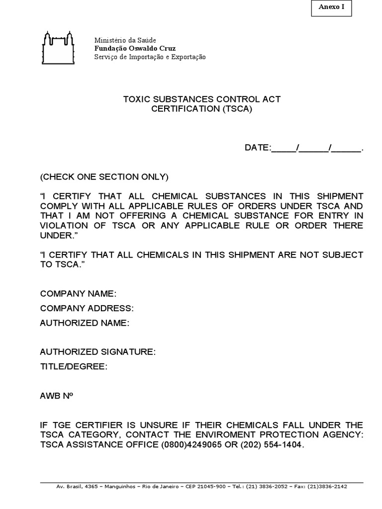 TSCA Import Certification Form | PDF