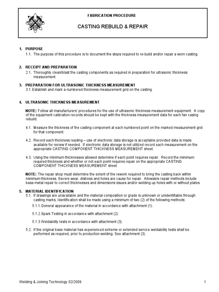 Casting Repair Guide for Technicians | PDF | Steel | Metals